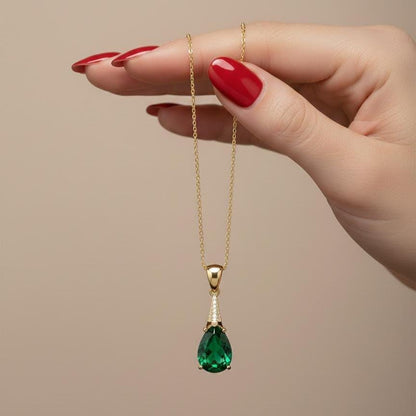 Emerald Gold Vermeil Necklace  - May Birthstone Jewelry