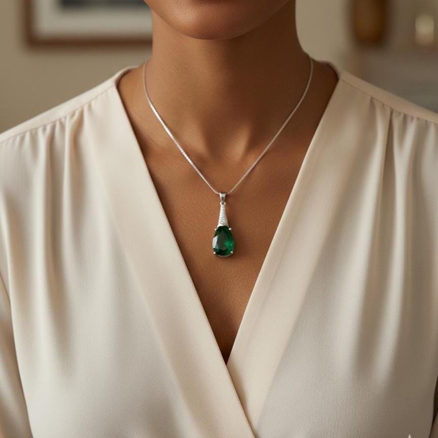 Emerald Necklace in Sterling Silver- May Birthstone Jewelry