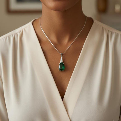 Emerald Necklace in Sterling Silver- May Birthstone Jewelry