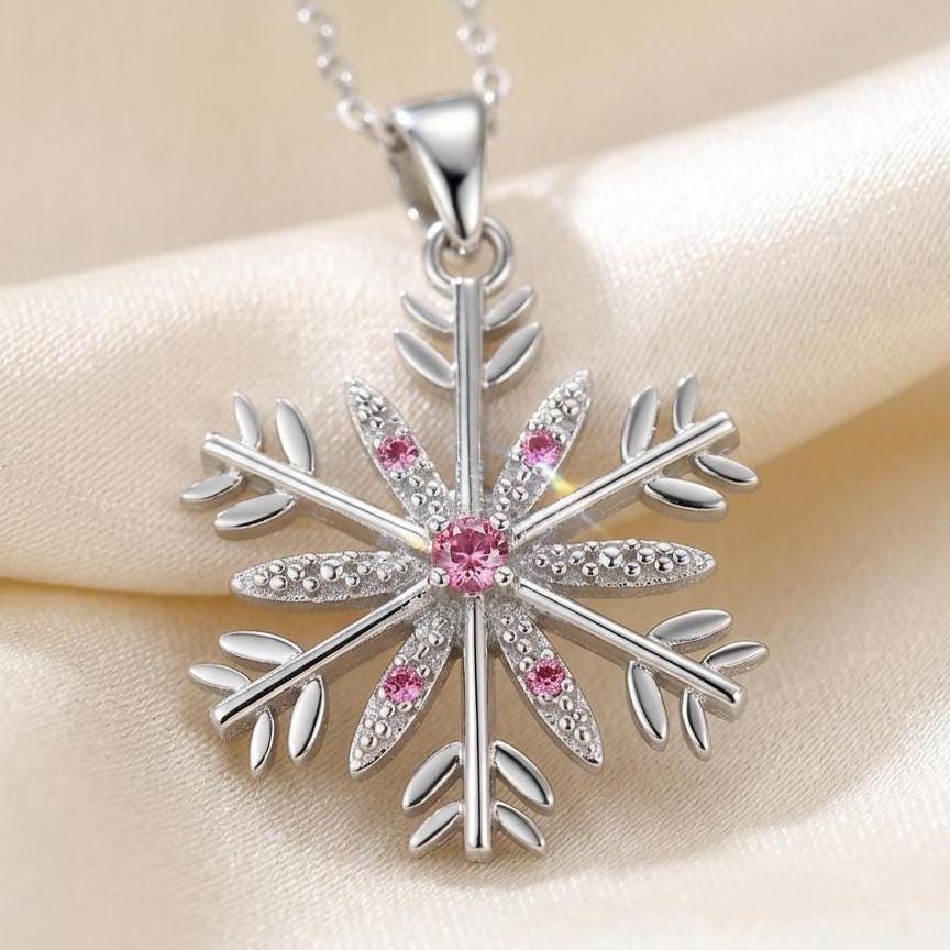 Sterling Silver Snowflake Necklace- Zircon Winter Pendant