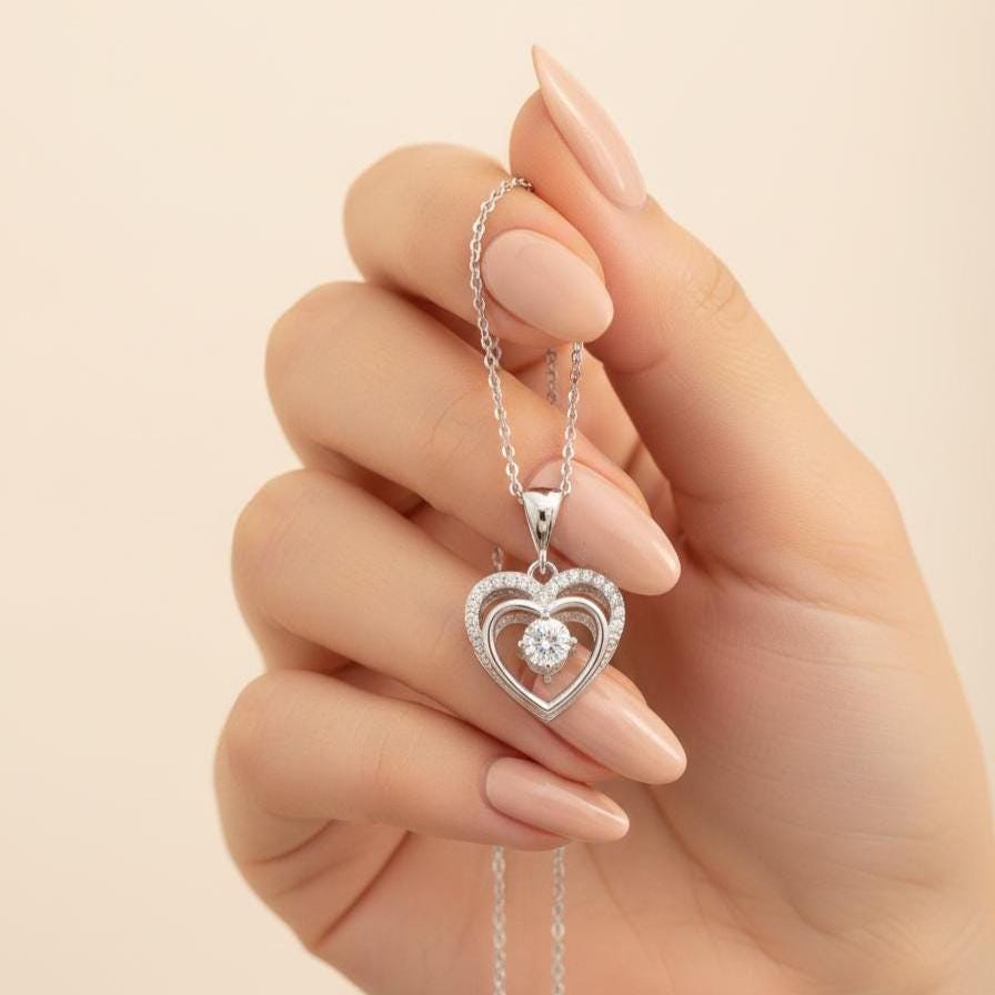 Dainty Sterling Silver Heart Necklace - Open Heart Pendant Jewelry