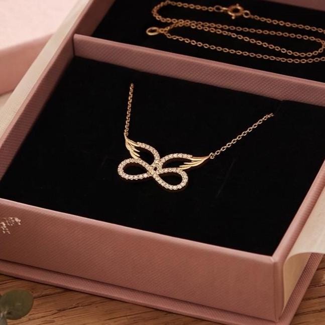 Angel Wing Infinity Necklace – Gold Vermeil on Sterling Silver with Zircon