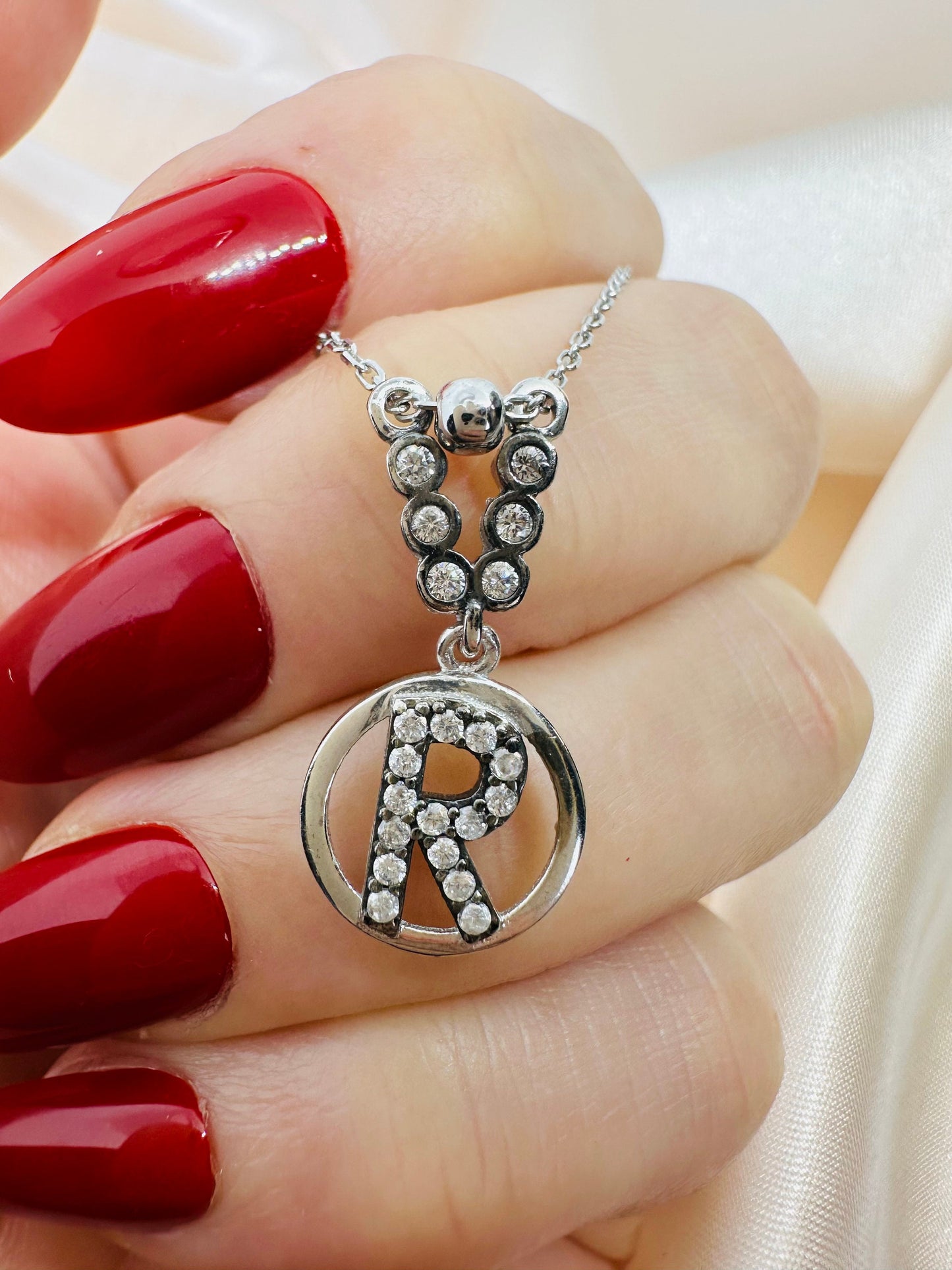 Sterling Silver R Necklace - Personalized Zircon Letter Jewelry