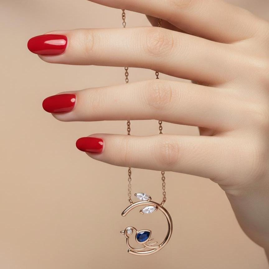 Sapphire Bird Necklace - Rose Gold Vermeil - September Birthstone - Valentine’s Day Gift for Her