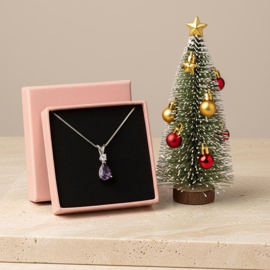 Amethyst Minimalist Necklace - February Birthstone Pendant - Dainty Jewelry -925 Sterling Silver