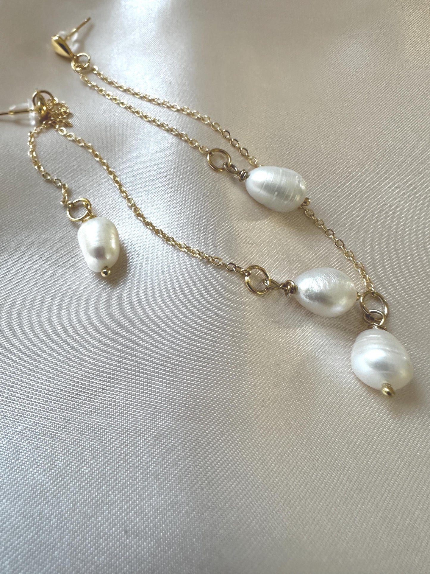 Handmade Pearl Drop Earrings: Gold Stainless Steel Hoops
