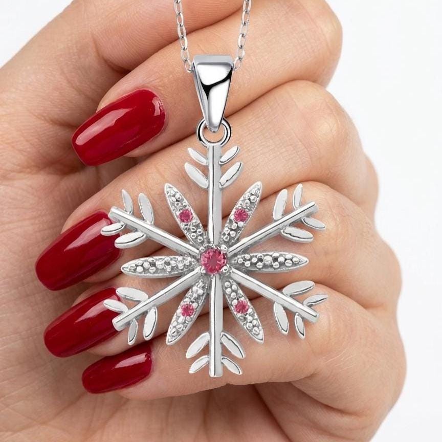Sterling Silver Snowflake Necklace- Zircon Winter Pendant