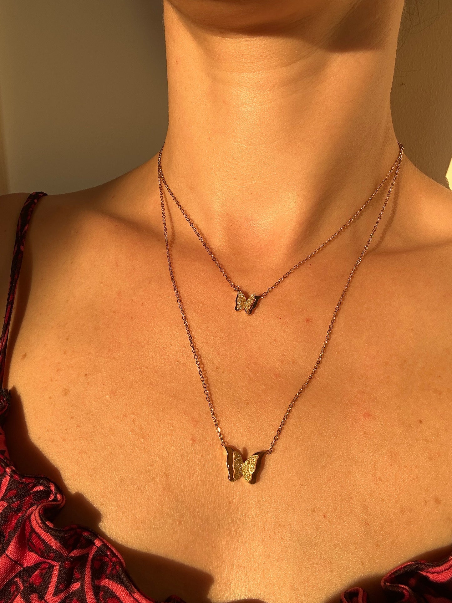 Gold Butterfly Necklace: Double Gilded Pendant