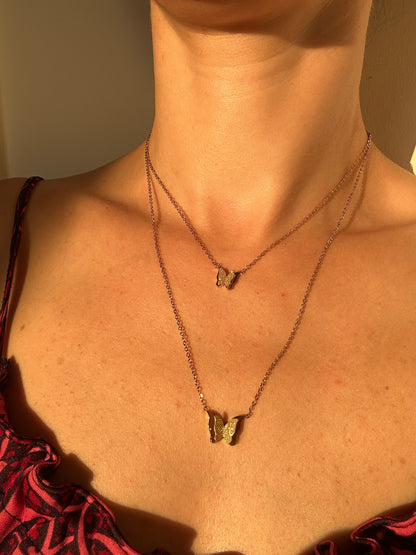 Gold Butterfly Necklace: Double Gilded Pendant
