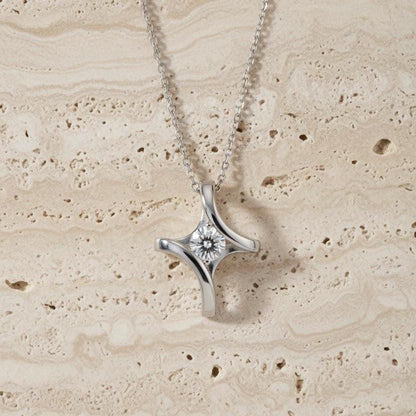 Minimalist Sterling Silver Cross Necklace with Zircon Solitaire Stone