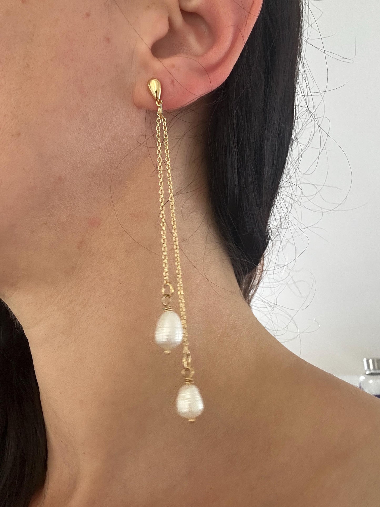 Handmade Pearl Drop Earrings: Gold Stainless Steel Hoops