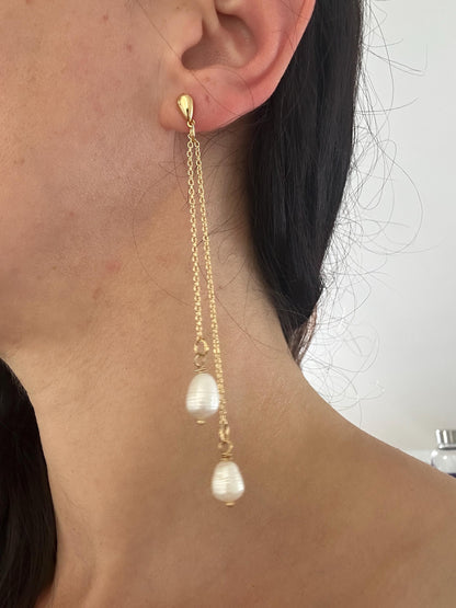 Handmade Pearl Drop Earrings: Gold Stainless Steel Hoops