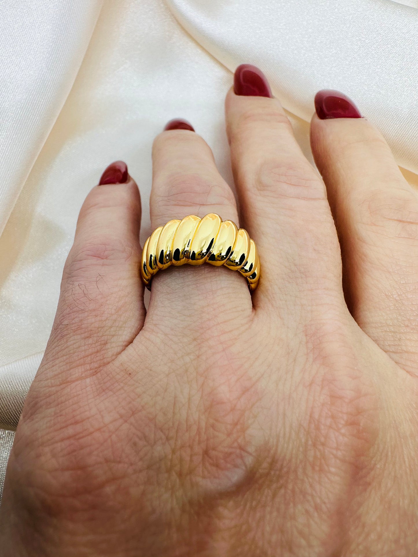 Gold Croissant Ring - Adjustable Twisted Band