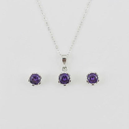 Minimalist Amethyst Pendant & Earrings Set - Sterling Silver February Birthstone -