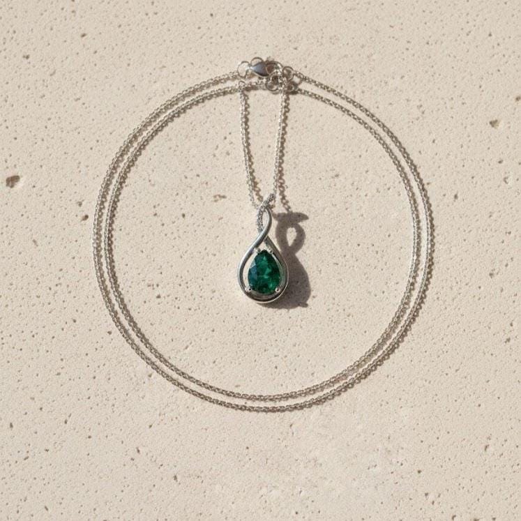 Emerald  Infinity Necklace -May Birthstone Pendant -