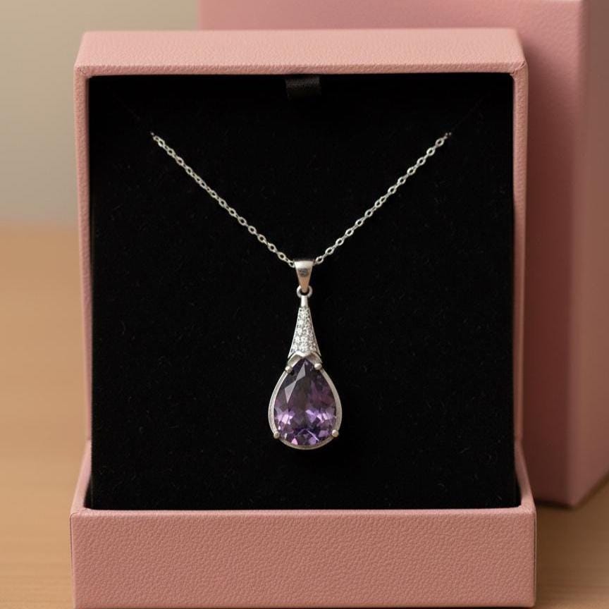 Chunky Amethyst Gemstone Necklace in Sterling Silver- February Birthstone Jewelry