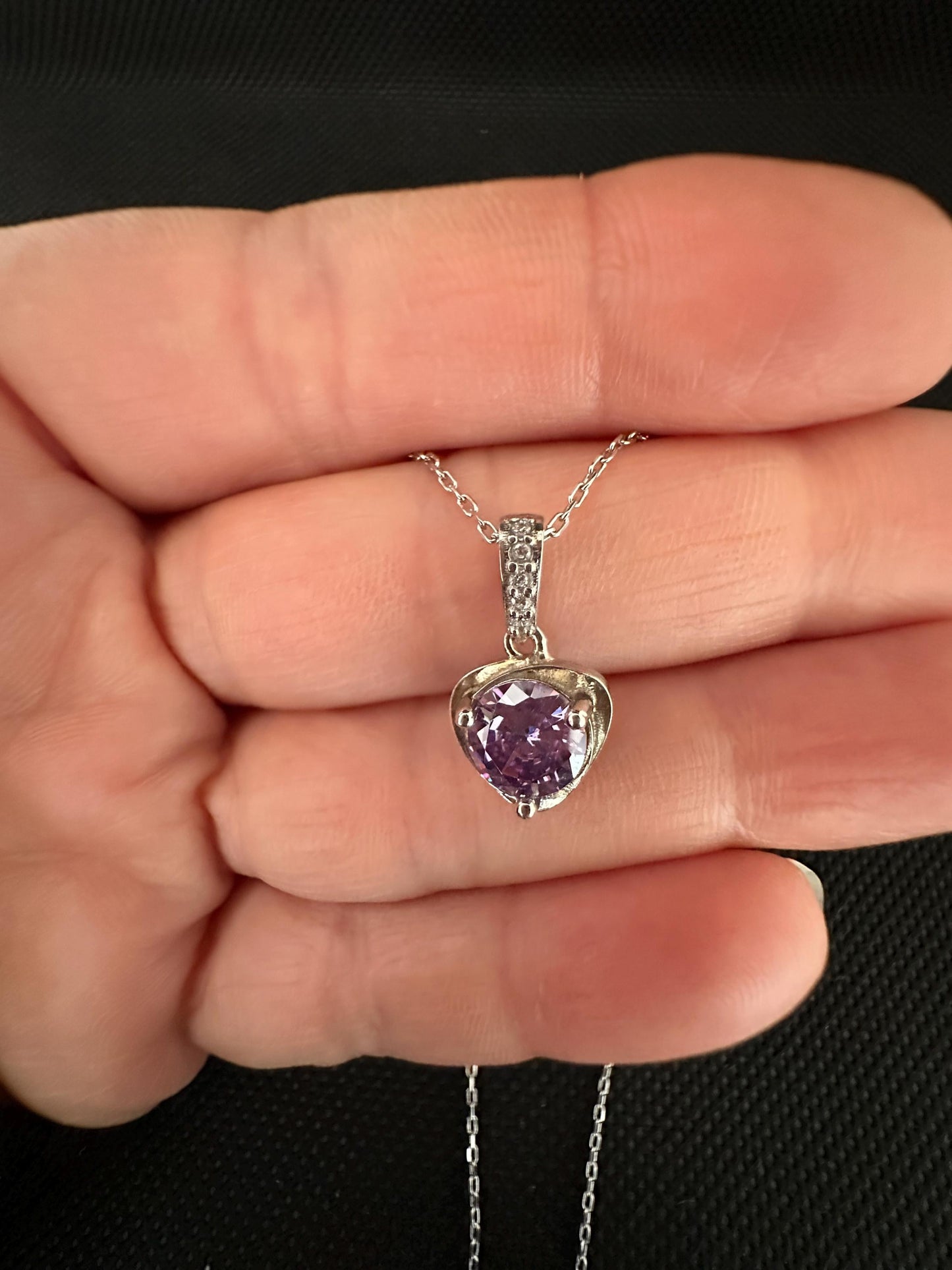 Amethyst Heart Necklace - Sterling Silver Minimalist February Birthstone Jewelry