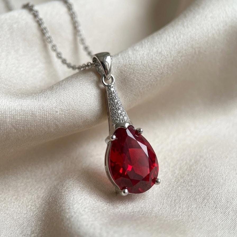 Ruby Necklace in Sterling Silver- July Birthstone Jewelry-Gift For Her