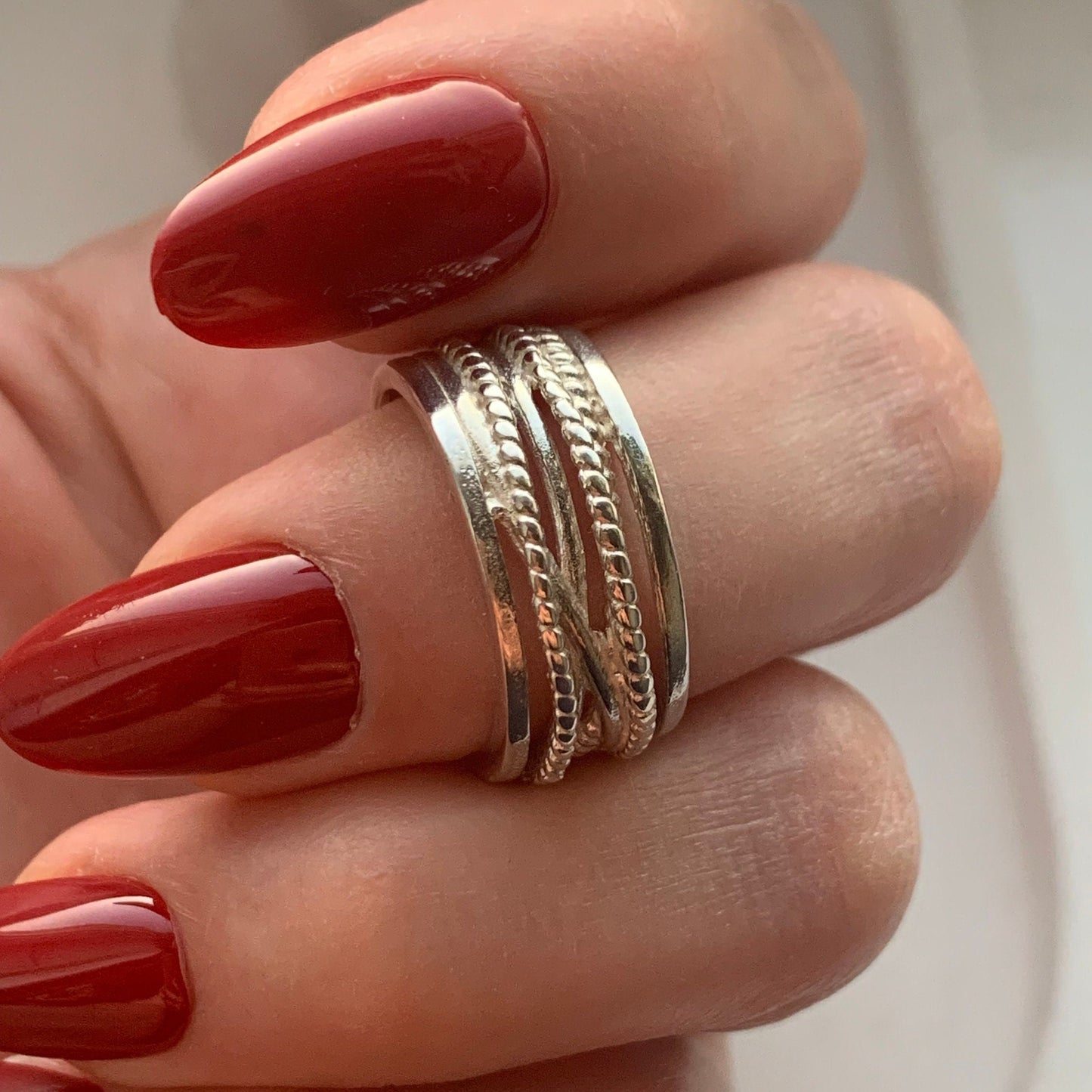 Boho Chunky Sterling Silver Ring: Adjustable Band, Upcycled