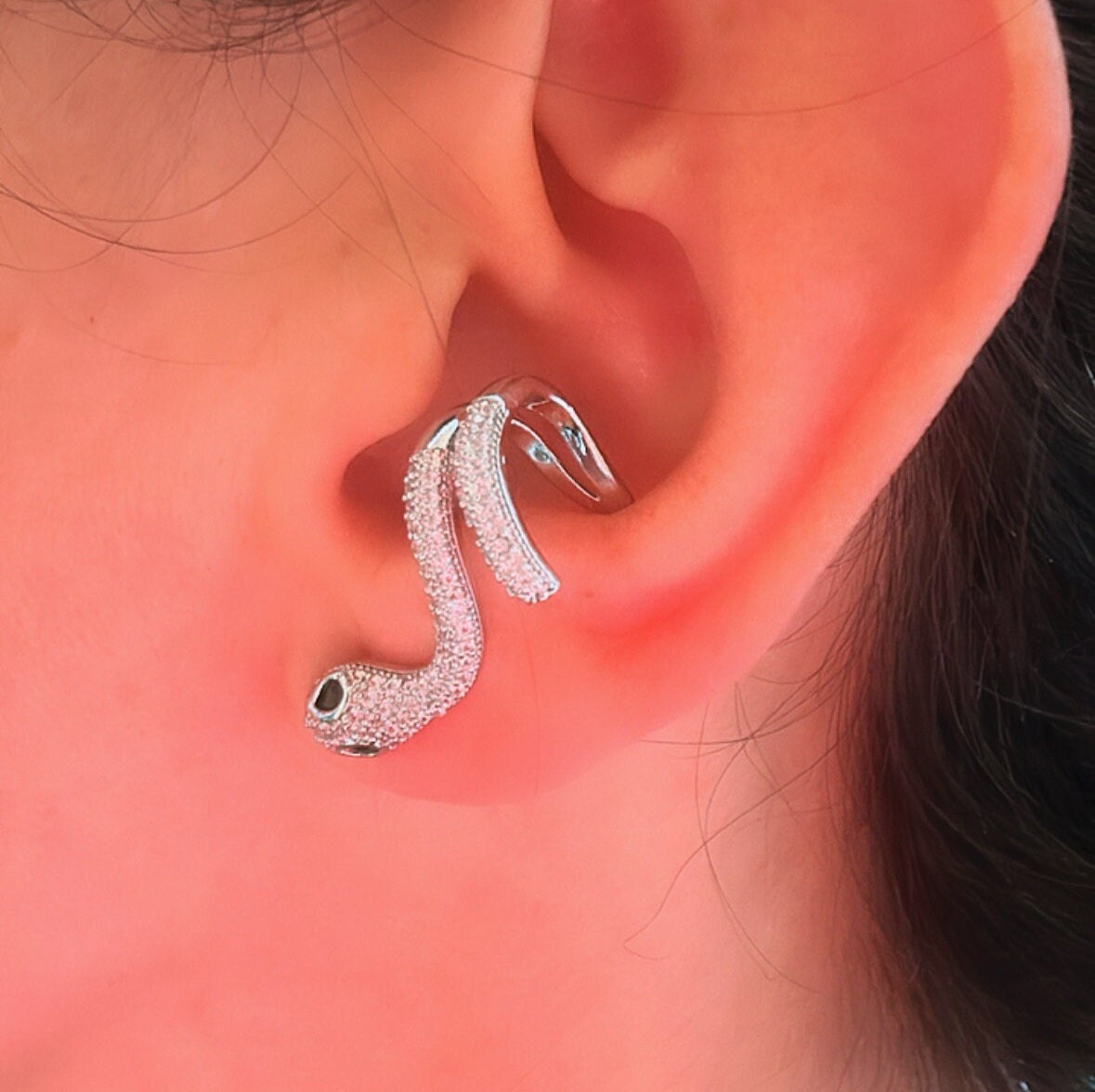 Silver Snake Stud Earring: Brass Serpent Single Earring