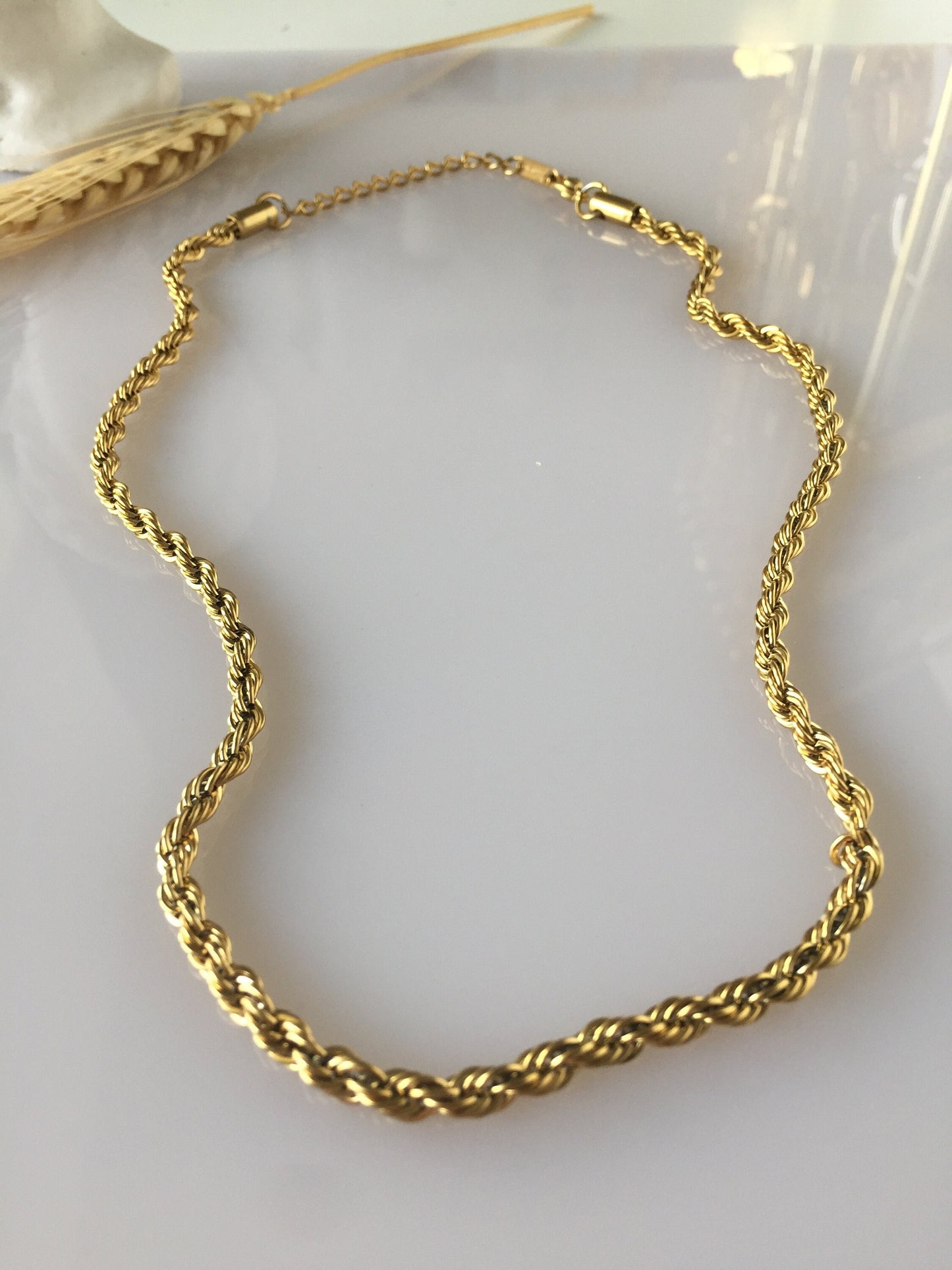 Gold Rope Chain Necklace: 18Ct PVD Stainless Steel, Hypoallergenic