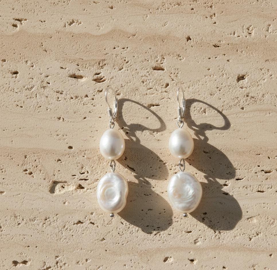 Chic White Pearl Dangle Earrings – Handcrafted Jewelry
