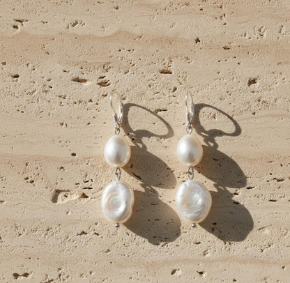 Chic White Pearl Dangle Earrings – Handcrafted Jewelry