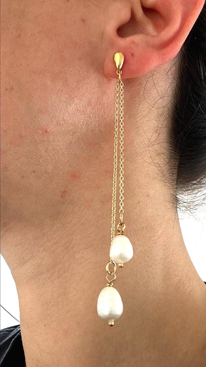 Handmade Pearl Drop Earrings: Gold Stainless Steel Hoops
