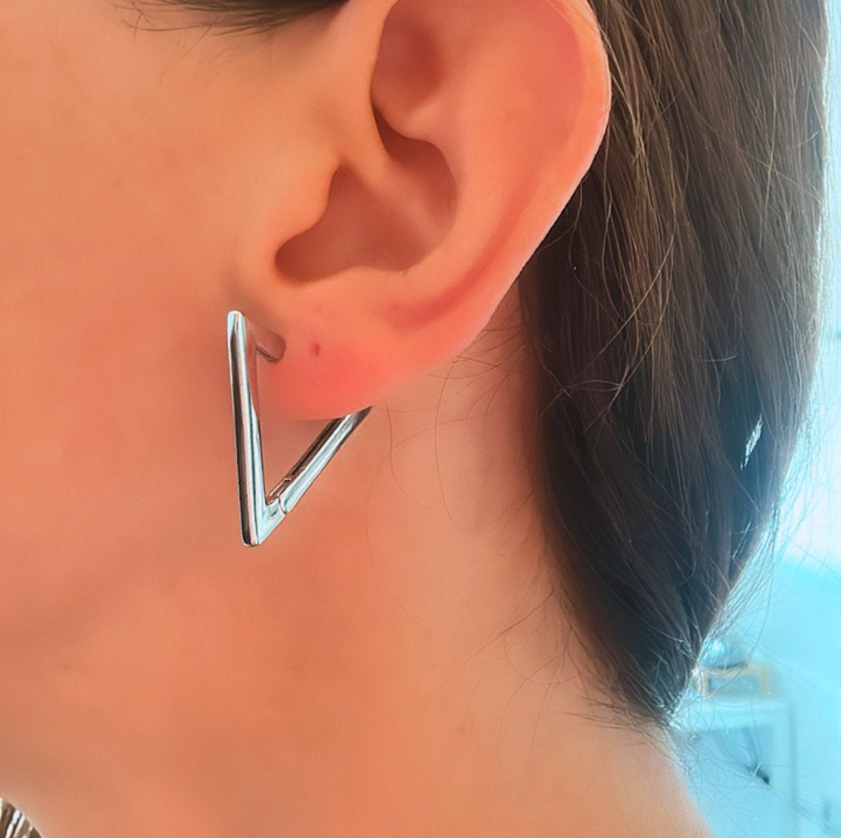 Upcycled Brass Triangle Earrings: Silver Geometric Jewelry