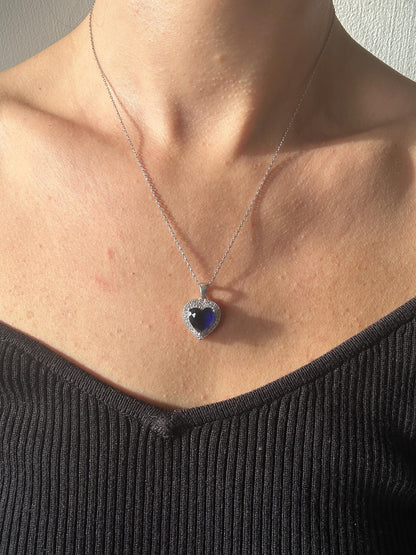 Sapphire Heart Sterling Silver Necklace & Earrings Set - September Birthstone