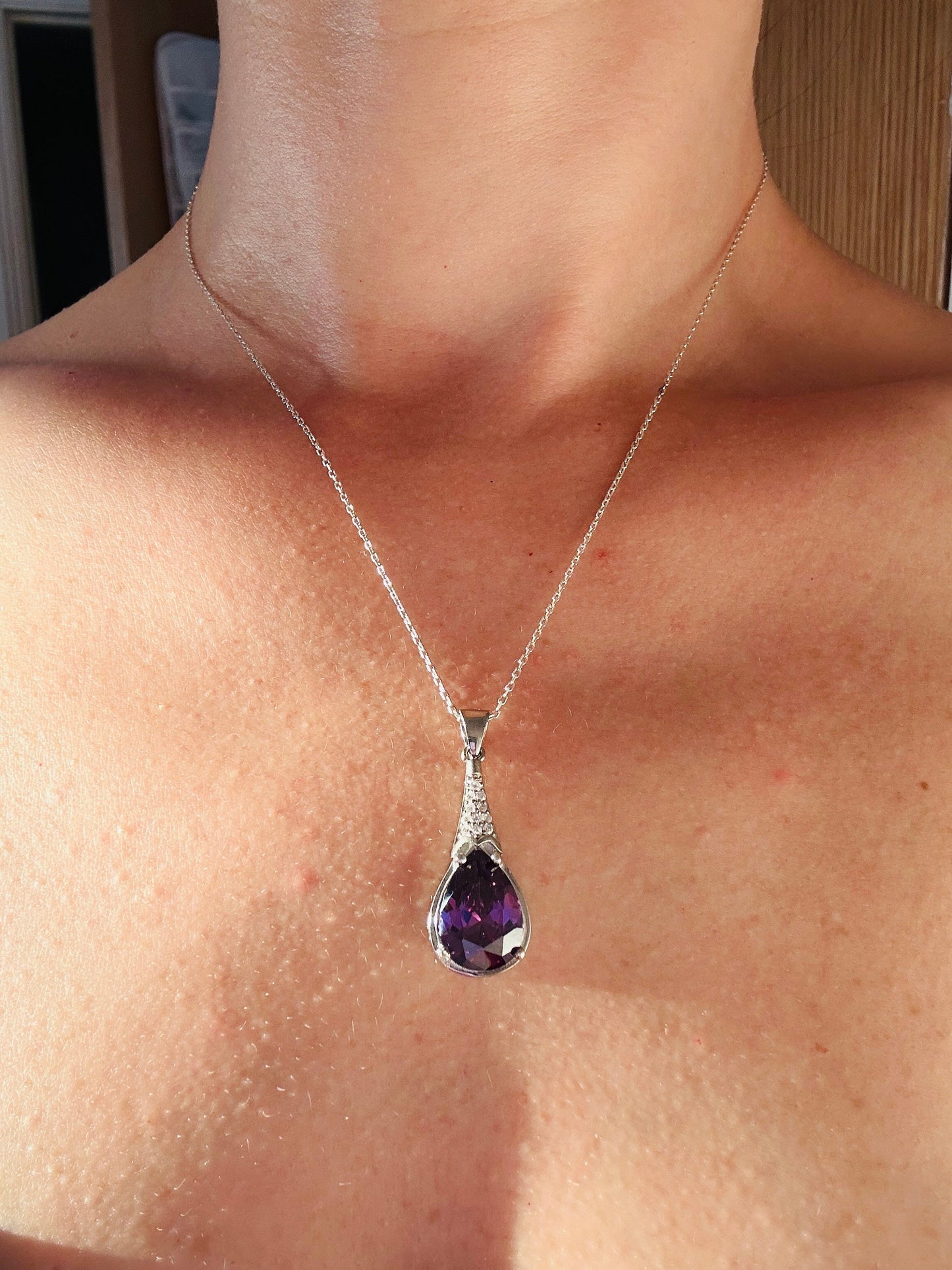 Chunky Amethyst Gemstone Necklace in Sterling Silver- February Birthstone Jewelry