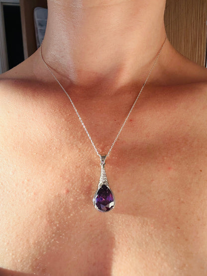 Chunky Amethyst Gemstone Necklace in Sterling Silver- February Birthstone Jewelry