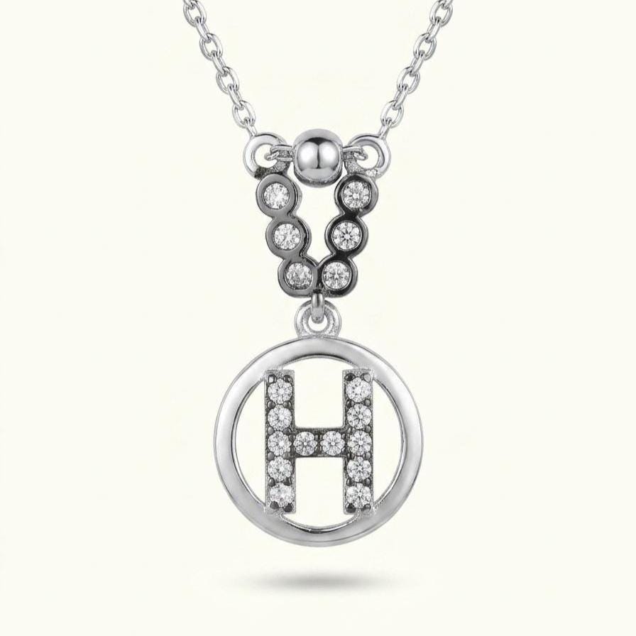Personalized H Necklace - Sterling Silver with Zircon Letter Charm