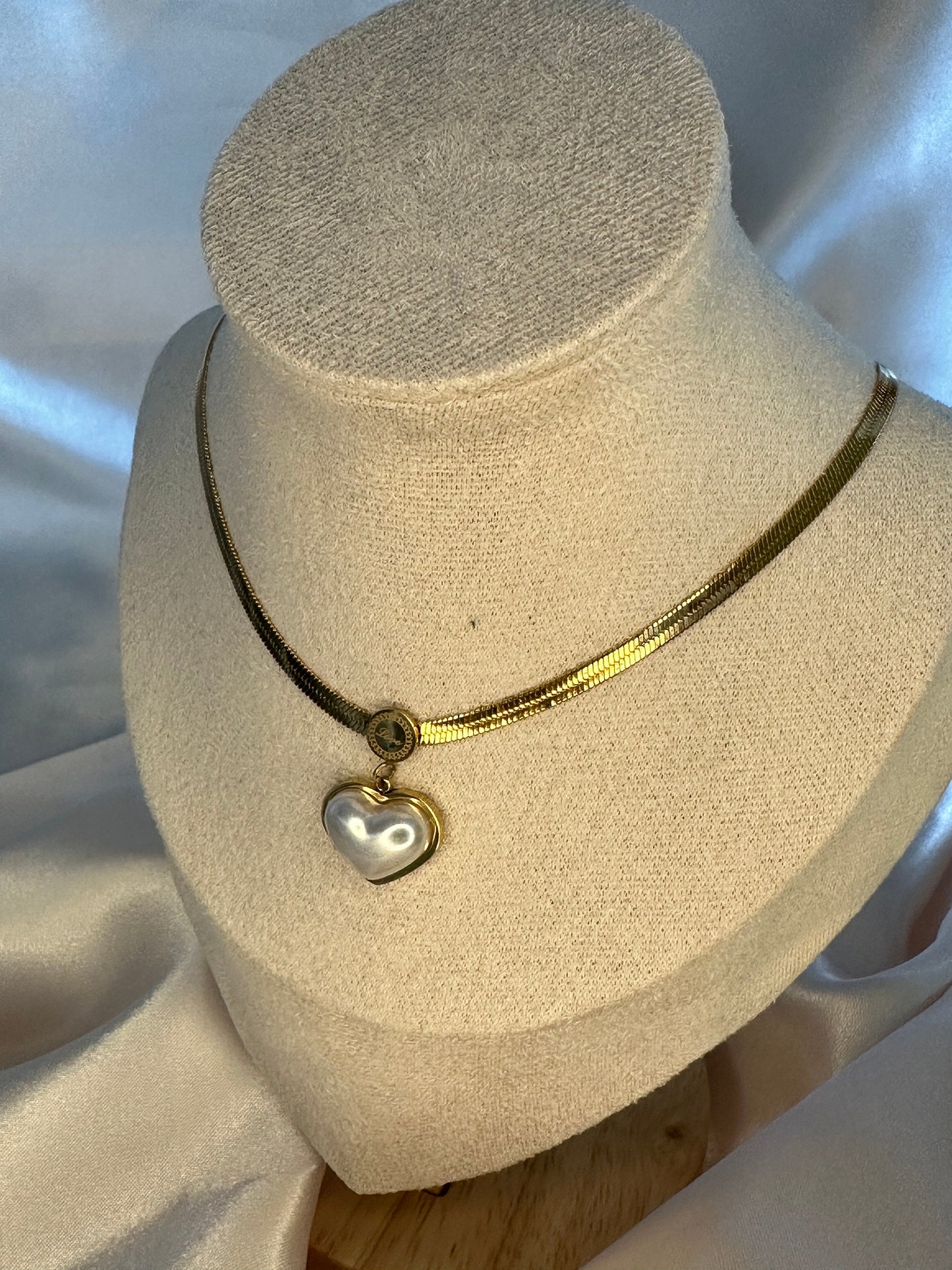 Gold Heart Necklace: Herringbone Chain, Gold