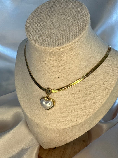 Gold Heart Necklace: Herringbone Chain, Gold