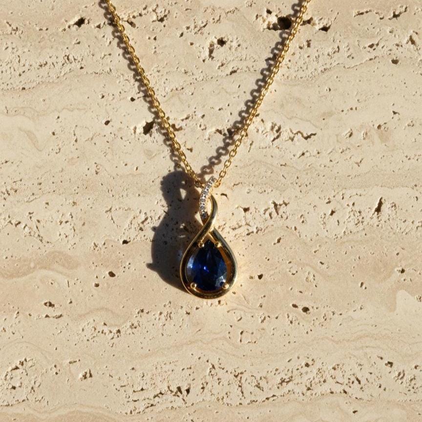 Gold Vermeil Sapphire Infinity Necklace -September Birthstone Pendant-925 Sterling Silver
