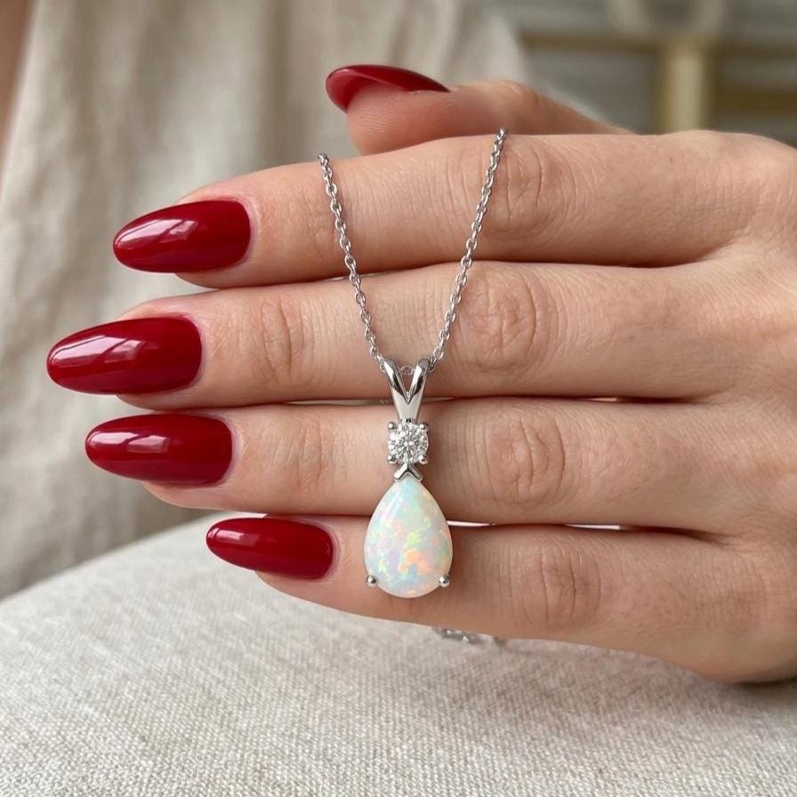 Opal Minimalist Necklace - October Birthstone Pendant - Dainty Jewelry -925 Sterling Silver