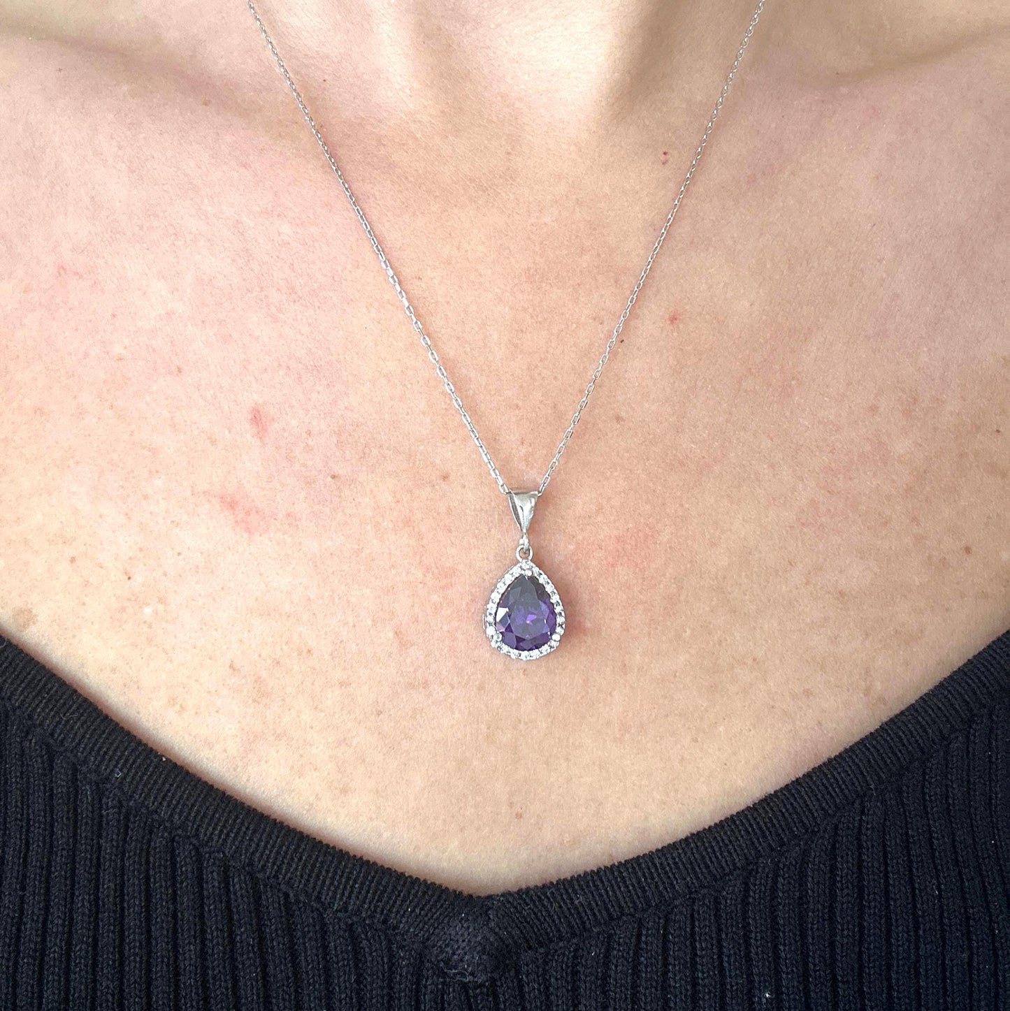 Elegant Amethyst Teardrop Necklace & Earrings Set - February Birthstone Jewelry