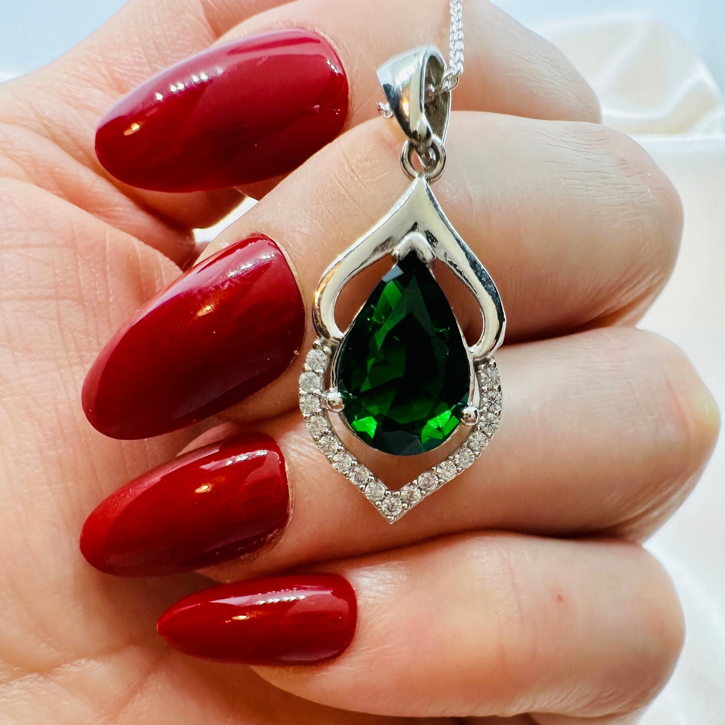 Gold Vermeil Emerald Pendant - Sterling Silver May Birthstone Necklace