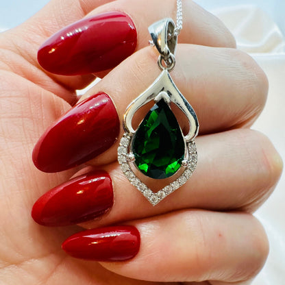 Gold Vermeil Emerald Pendant - Sterling Silver May Birthstone Necklace