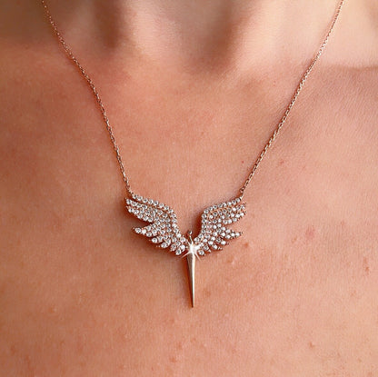 Archangel Wings Necklace in Rose Gold Vermeil - Sterling Silver St. Michael Charm