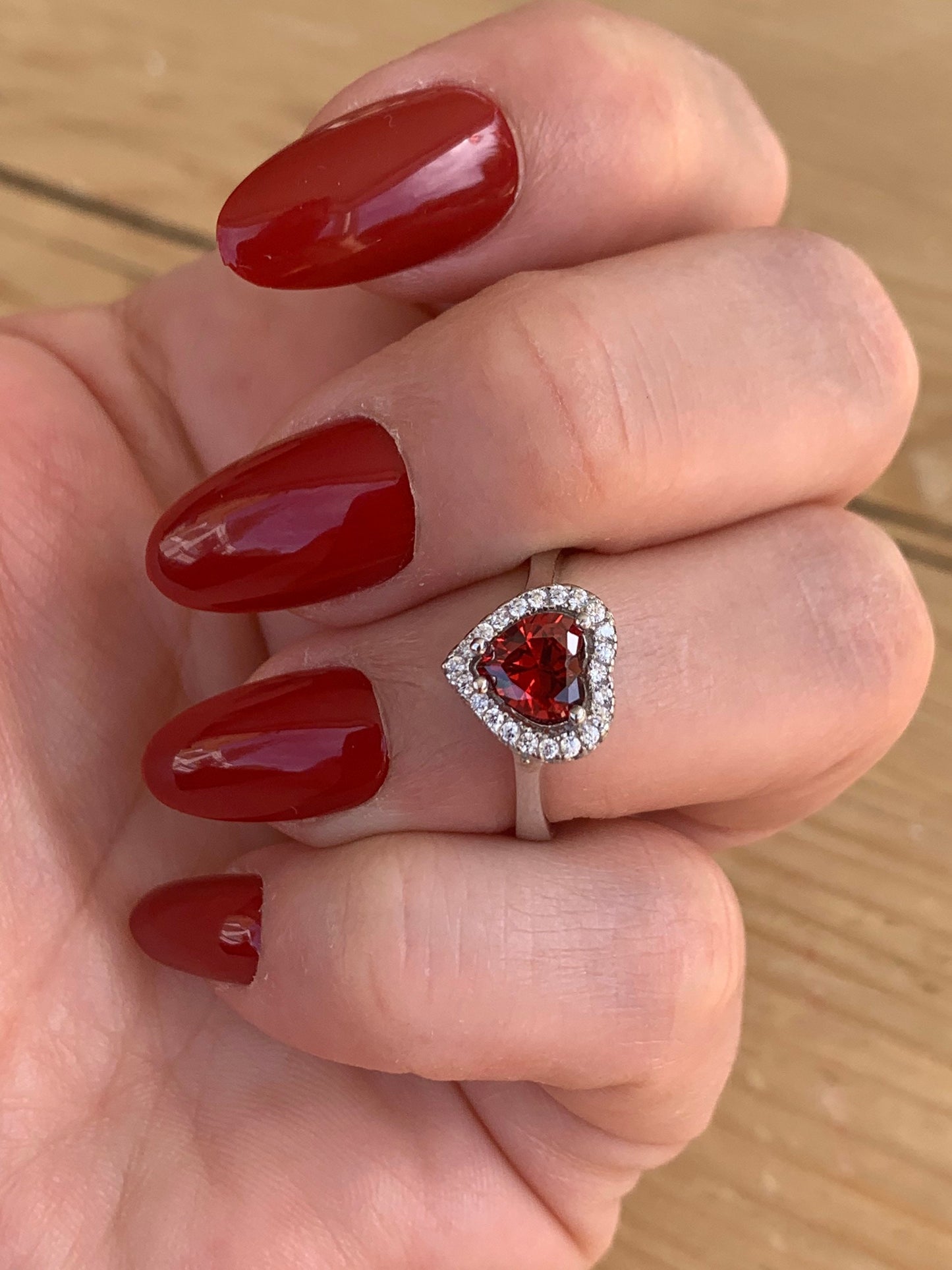 Sterling Silver Garnet Heart Ring - Handmade Adjustable Promise Ring for Christmas