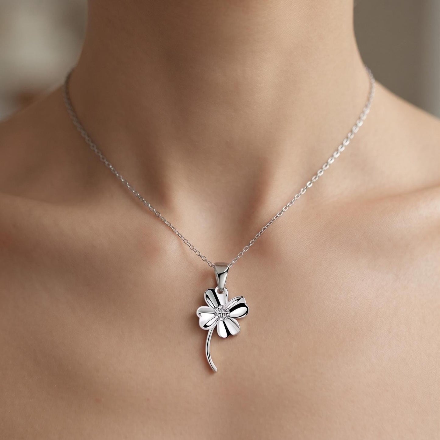 Sterling Silver Clover Pendant Necklace - Floral Charm Jewelry