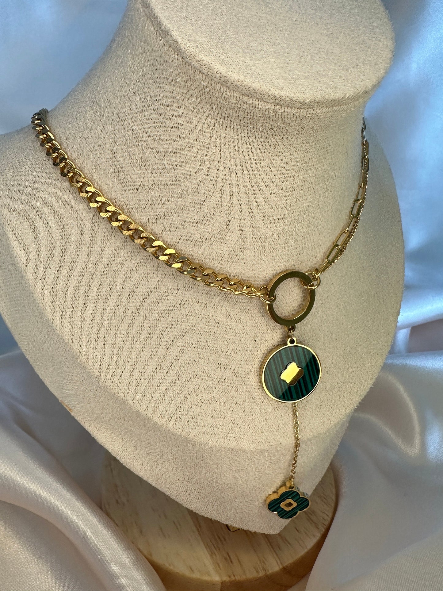 Emerald Gold  Clover Necklace