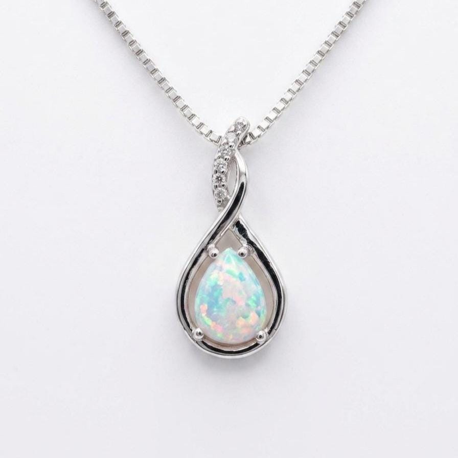 Opal Infinity Necklace - October Birthstone Pendant - Gift For Her