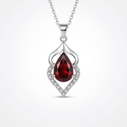 Pear Cut Ruby Pendant Necklace in Sterling Silver -July Birthstone -