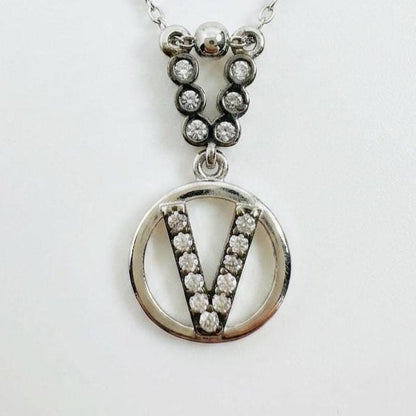 Personalized Sterling Silver V Initial Necklace - Custom Letter with Zircon