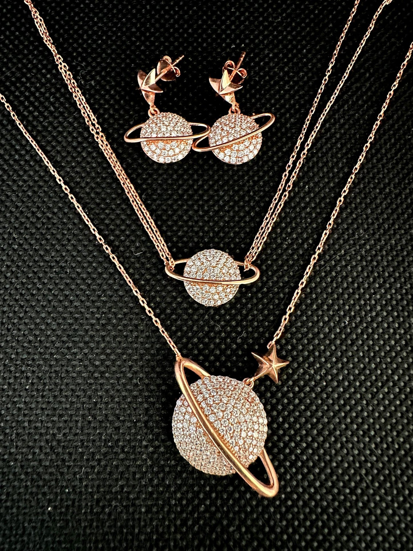 Sterling Silver Planet Pendant, Saturn Necklace in Rose Gold, Celestial Charm, Space Necklace,Exclusive Gift for Her