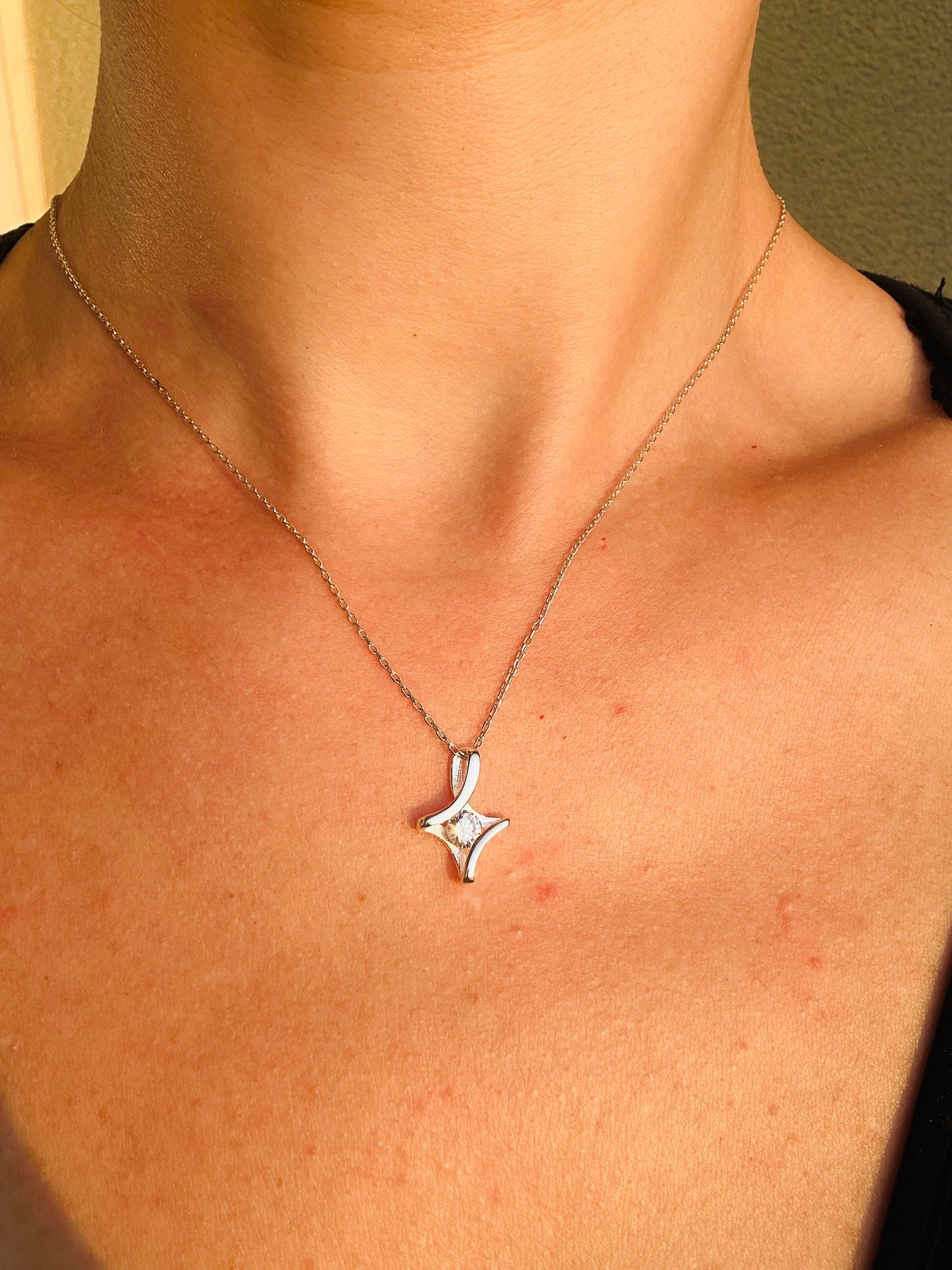 Camelia Cross and Solitaire Necklace