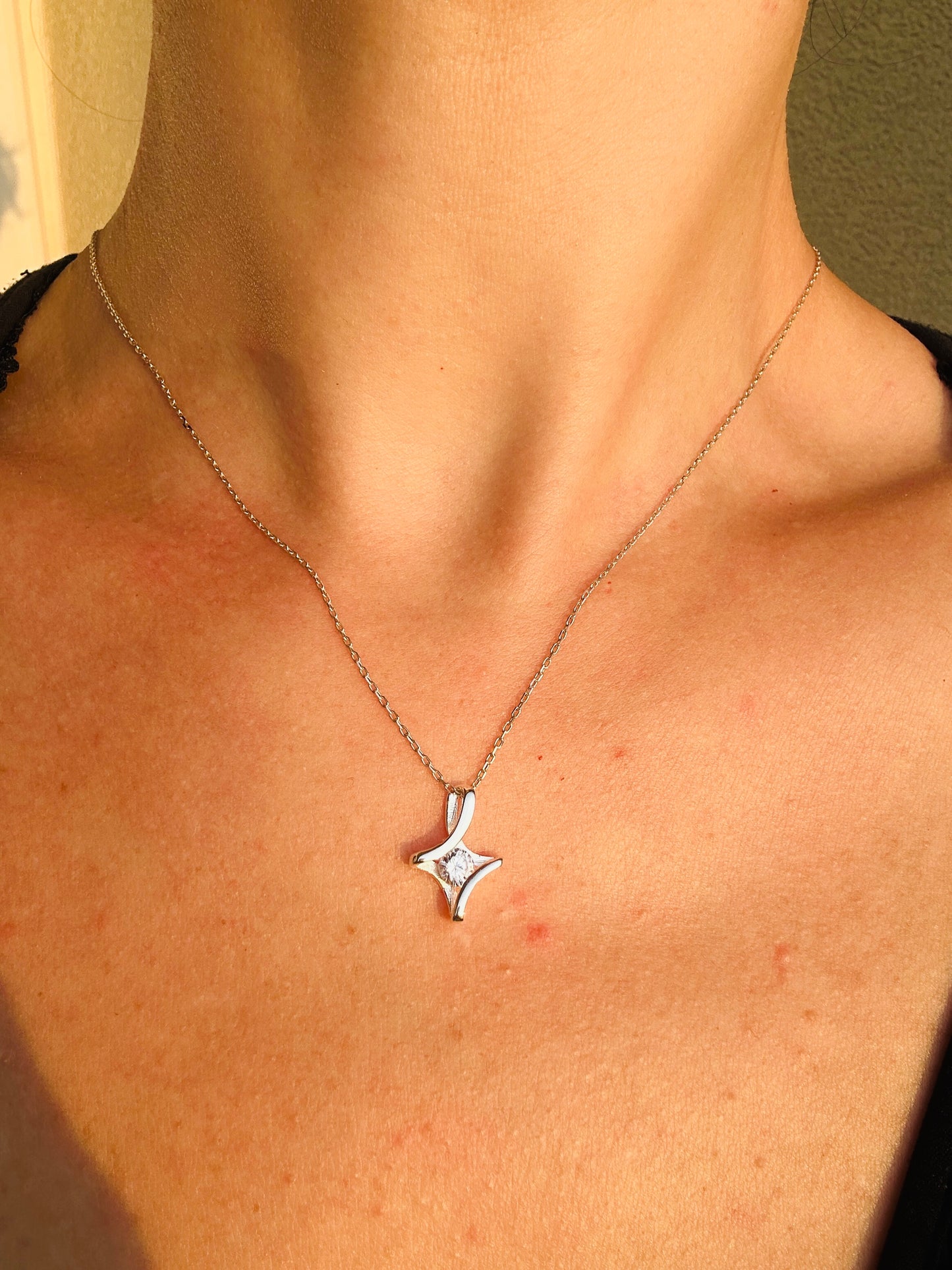 Camelia Cross and Solitaire Necklace